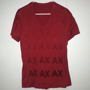 Armani Exchange Red V Neck T Shirt